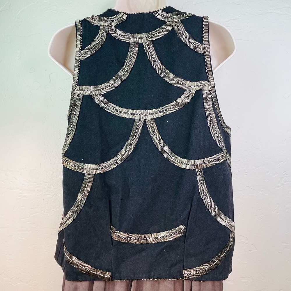 IRO Vardith Demi Lovato Suit Vest Black Geometric Deco Beaded Open Front 1